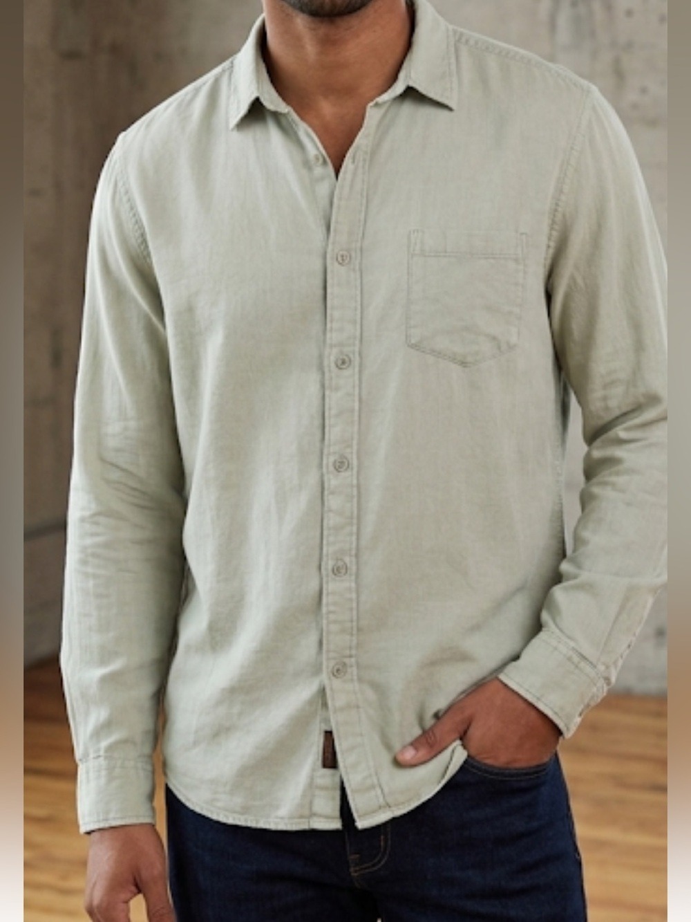 Black Brown 1826 Light Gray Linen Casual Button-Down Shirt XL